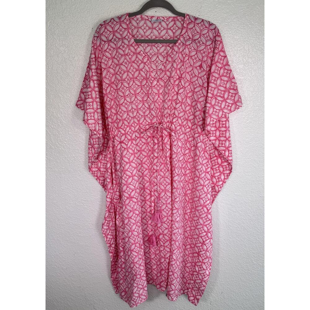 Pax Philomena Dress Womens One Size Floral Kaftan Maxi Tassel Waist Pink Boho
